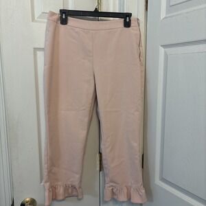 Philosophy Republic Clothing Pink Ruffle Hem Capri Pants Womens 10 Boho Cropped